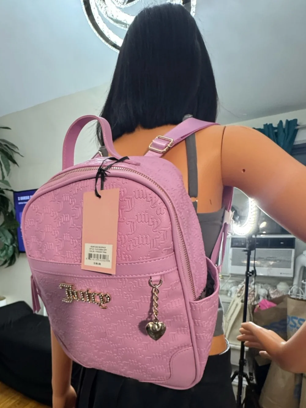 Juicy Couture Pink Mini Backpack Heart Charm Y2K Logo Embossed Weekender Bag NWT